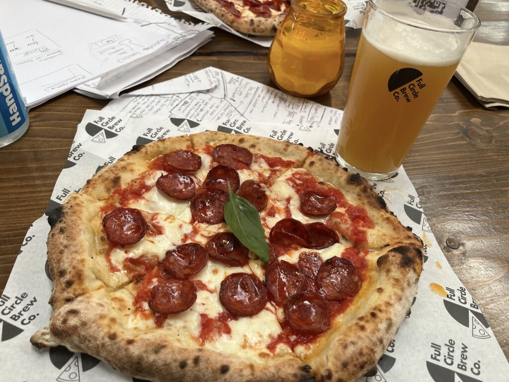 pizza and pint at full circle brewery