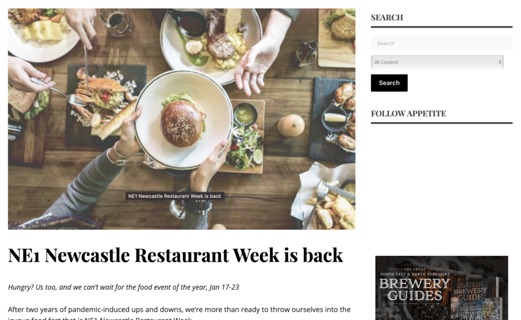 NE1 Restaurant Week article Newcastle Eats